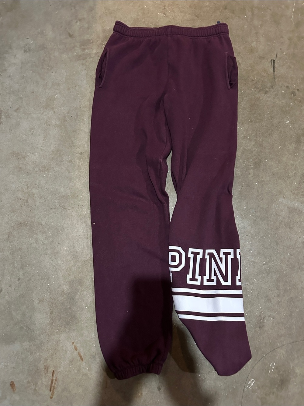 PINK Victoria's Secret Burgundy Sweatpants with White Logo Stripe